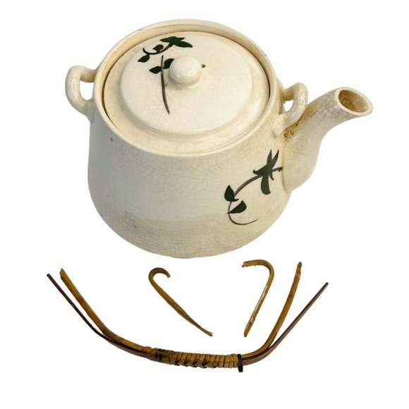 Vintage Japanese Teapot Hand Painted Flowers 4" Tall Very Old - Picture 6 of 7